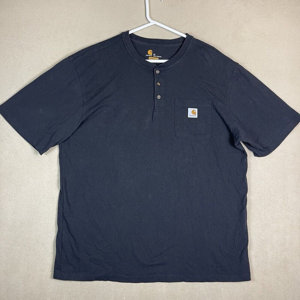 Carhartt T-Shirt Men Extra Large Black Henley Relaxed Fit Short Sleeve Adult
